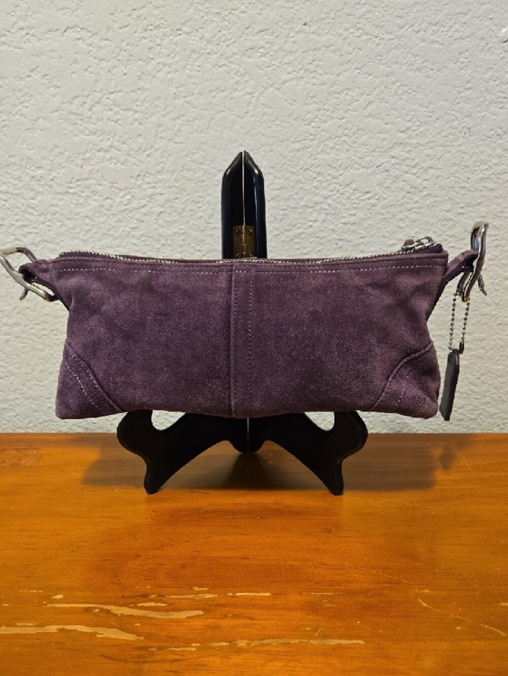 PROJECT BAG-Vntg Coach 8A73 Hampton Purple Suede Shoulder Bag EUC 10"x4.5"x3" - Picture 2 of 13